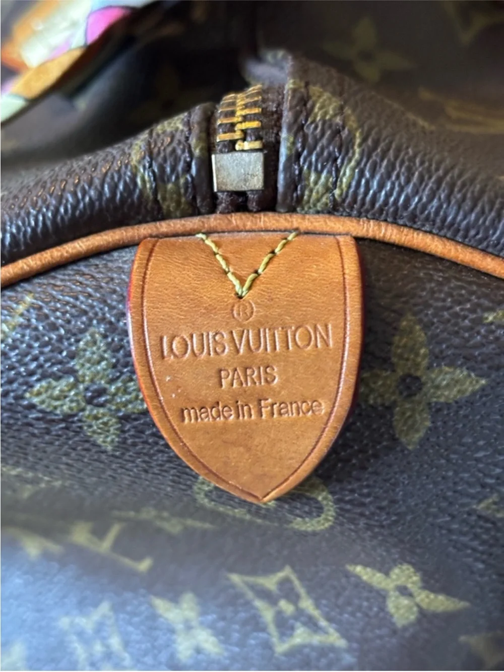 Louis Vuitton Monogram Canvas Satchel with Pink-Accented Handle Scarf